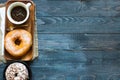 Colorful Donuts breakfast composition with different color styles Royalty Free Stock Photo