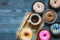 Colorful Donuts breakfast composition with different color styles Royalty Free Stock Photo