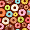 Colorful donuts icons background. Sweet bakery vector.