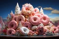 Colorful donuts in sweet and surreal scenario., generative IA