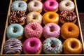 colorful donuts up close. These sweet treats are a dessert lover\'s dream