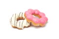 Colorful donuts on white background