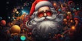 Colorful doodle art of Santa Claus fills the air with holiday joy and merriment, transporting us to a world of festive