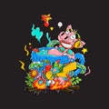 Hand Drawn Colorful Doodle-The Bathing Pig Royalty Free Stock Photo