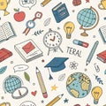 Colorful doodle education seamless pattern background for learning Royalty Free Stock Photo