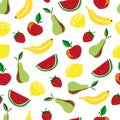 Colorful doodle fruits seamless pattern. Royalty Free Stock Photo