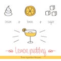 Colorful doodle, hand drawn recipe of lemon pudding with ingredients