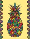 Colorful doodle illustration pineapple with boho pattern.