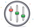 Colorful doodle illustration of a settings icon with adjustment sliders for a control panel Royalty Free Stock Photo