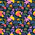 Colorful doodle and organic shapes seamless pattern. Fun scribble various geometric shapes pattern. Childish scribble Royalty Free Stock Photo