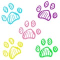 Colorful doodle paw print background Royalty Free Stock Photo