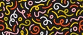 Colorful doodle seamless pattern. Abstract squiggle line repeating background. Simple scribbles, spirals and shapes