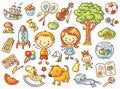 Colorful doodle set of objects from a child's life Royalty Free Stock Photo