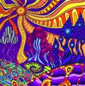 Colorful doodle surreal landscape. Fantastic psychedelic graphic Royalty Free Stock Photo