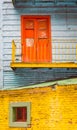Colorful door and brick wall in La Boca, Buenos Aires, Argentina Royalty Free Stock Photo