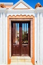 Colorful door at Thira town on Santorini island Royalty Free Stock Photo