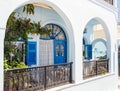 Colorful door at Thira town on Santorini island Royalty Free Stock Photo