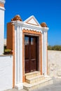 Colorful door at Thira town on Santorini island Royalty Free Stock Photo