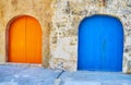 The colorful doors of boat houses in San Lawrenz, Gozo, Malta Royalty Free Stock Photo