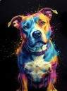 A colorful, dorable pitbull with paint splatters, on a black background Royalty Free Stock Photo