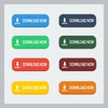 Colorful download now button with pointing hand set. Flat illustration. Download button collection Royalty Free Stock Photo