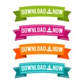 Colorful Download now ribbons on white background