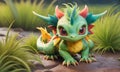 a colorful dragon is standing on a rock in the grass Royalty Free Stock Photo