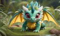 a colorful dragon is standing on a rock in the grass Royalty Free Stock Photo