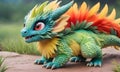 a colorful dragon is standing on a rock in the grass Royalty Free Stock Photo