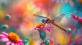 Colorful dragonfly on a beautiful flower in the meadow in summer Royalty Free Stock Photo