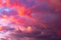 Colorful dramatic sky with pink and purple clouds before sunset. Natural sky background Royalty Free Stock Photo