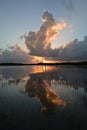Colorful sunrise cloudscape reflected in calm pond in Everglades National Park. Royalty Free Stock Photo