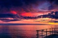 Colorful dramatic sunset above Glenelg Beach