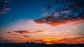 Colorful dramatic sunset, beautiful evening blue and red orange cloudscape Royalty Free Stock Photo