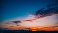 Colorful dramatic sunset, beautiful evening blue and red orange cloudscape Royalty Free Stock Photo