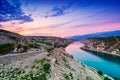 Colorful Dramatic Sunset Over the River And Mountains In Dalmatia, Croatia Royalty Free Stock Photo