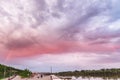 Dramatic sunset with red tinted clouds. Sky Background or texture Royalty Free Stock Photo