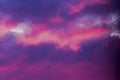 Colorful and Dramatic Sunset Storm Clouds in the Sky. Weather, Thunderstorm, Cloudscape Background