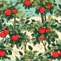 classic drawing of apple tree in painting style Royalty Free Stock Photo