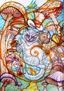 Colorful drawing of Cheshire cat for a walk. Royalty Free Stock Photo