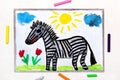 Drawing: Cute smiling zebra, wild animal