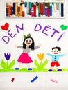 Colorful drawing. Czech Children`s day card