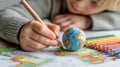 Colorful Drawing of Earth by Child Using Crayons on a Map Background Royalty Free Stock Photo