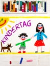 Colorful drawing: German Children`s day card Royalty Free Stock Photo