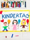 Colorful drawing: German Children`s day card Royalty Free Stock Photo