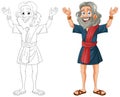 A happy, bearded ancient man , color and outline