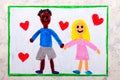 Colorful drawing: Happy happy international couple