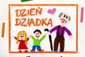 Colorful drawing: Polish Grandfather`s  Day card Royalty Free Stock Photo