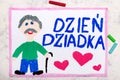 drawing: Polish Grandfather`s Day card with happy Grandpa