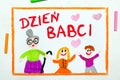 Colorful drawing: Polish Grandmothers Day card